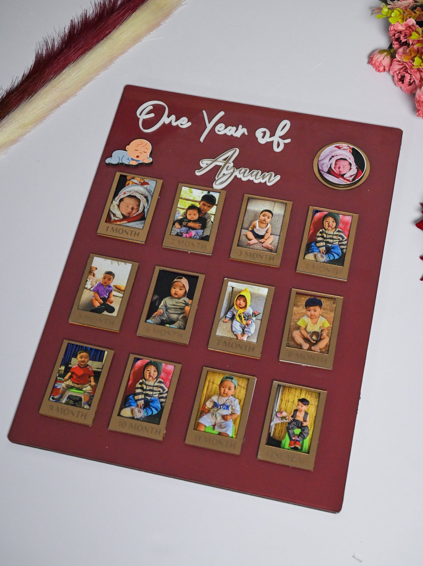 Rectangular Baby Photo Board Beige,Ice Blue,Maroon