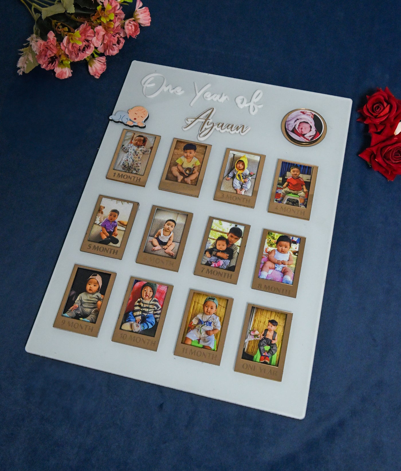 Rectangular Baby Photo Board Beige,Ice Blue,Maroon