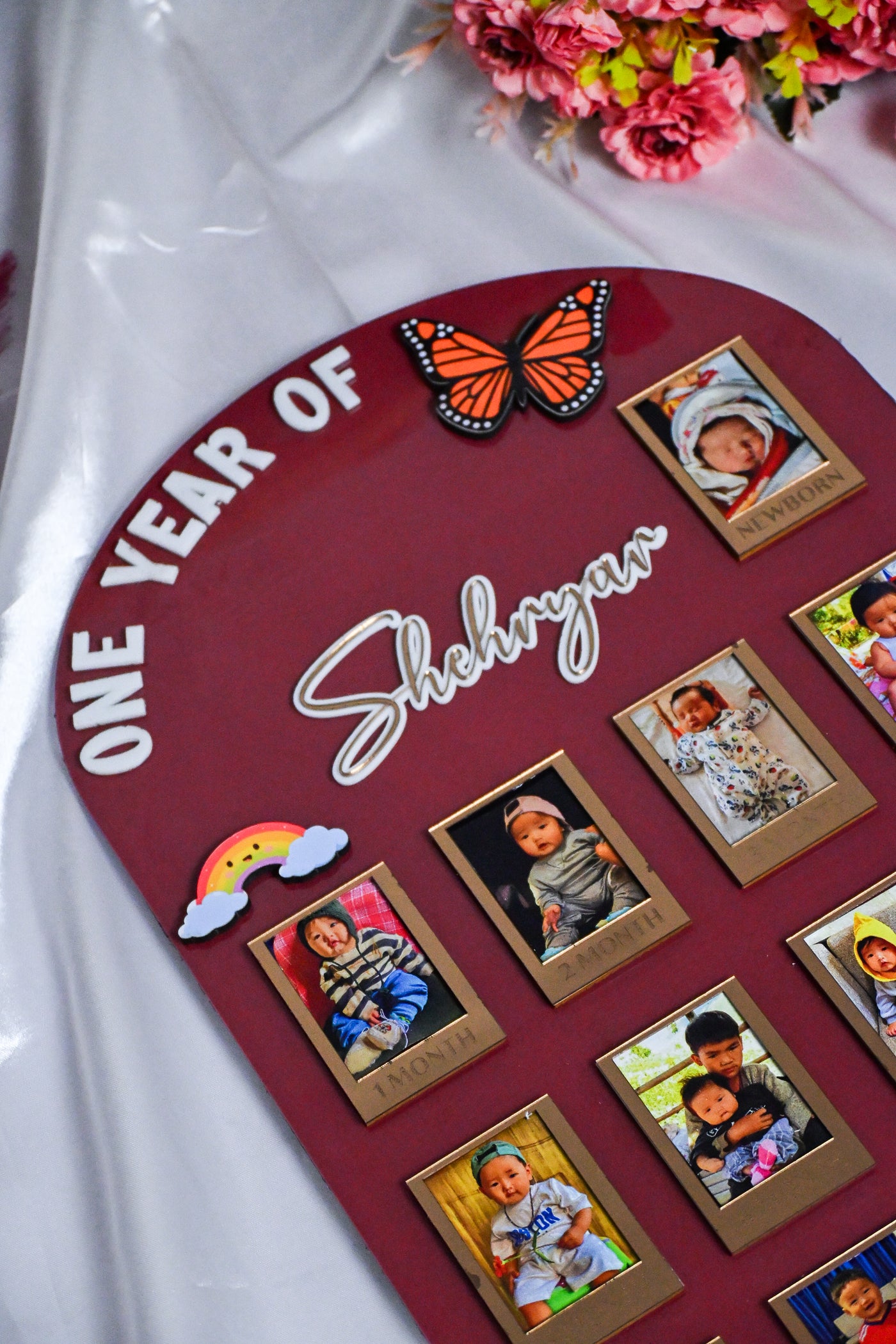 Arch Baby Photo Board Ice Blue,Maroon,Beige