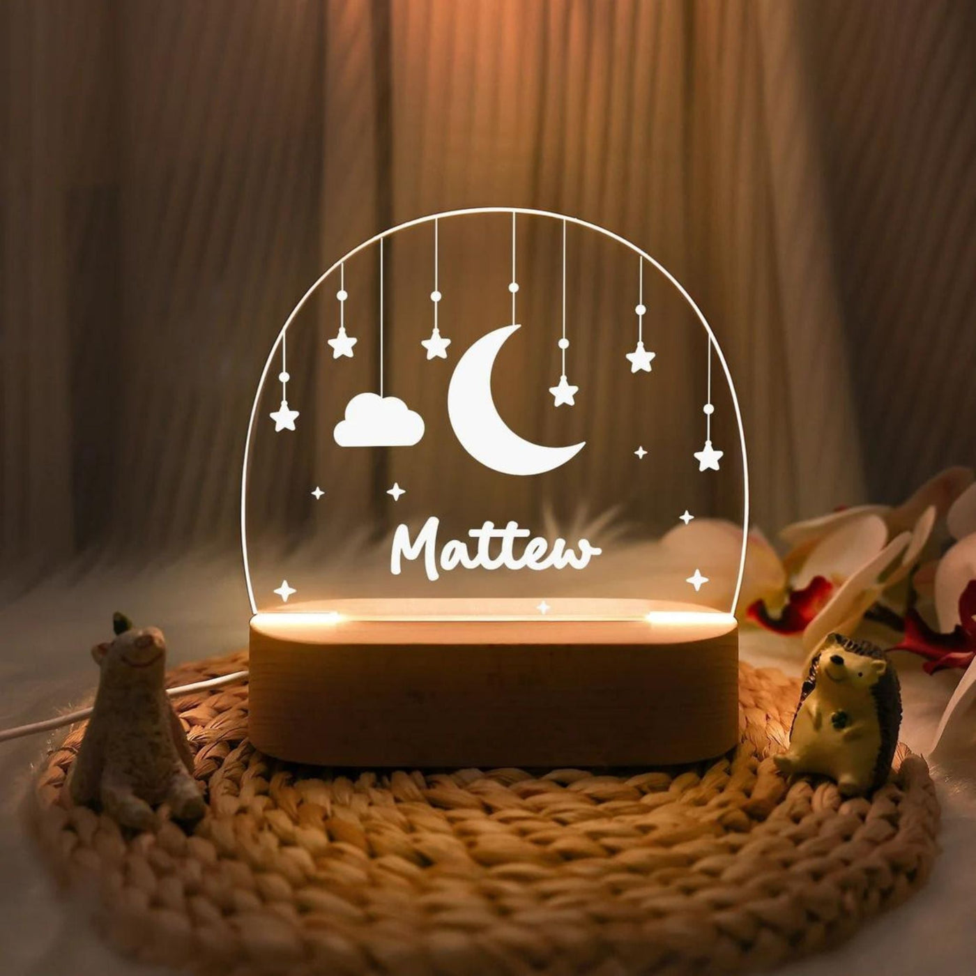 Kids Night Lights - Personalized Moon Star Clouds Nursery Decor Lamp