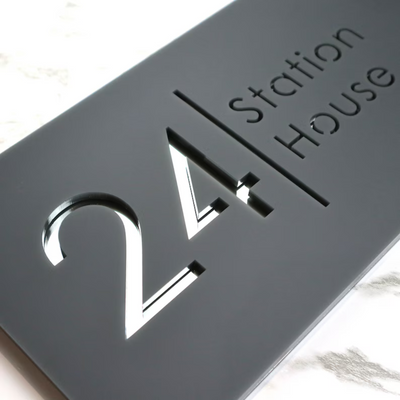 Door Name Plate - White & Gold Mirror Floating House Sign